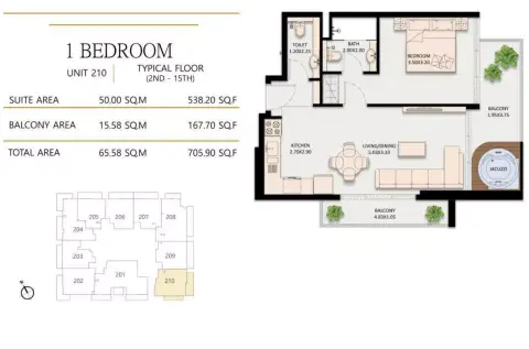 Golden Wood Views floor plan, 1 Bed, 705 sq ft