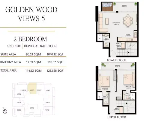 Golden Wood Views floor plan, 2 Bed, 1,232 sq ft