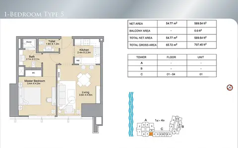 Floor plan, 1 Bed