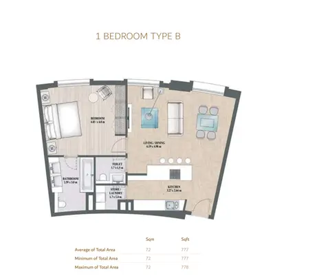 Floor plan, 1 Bed