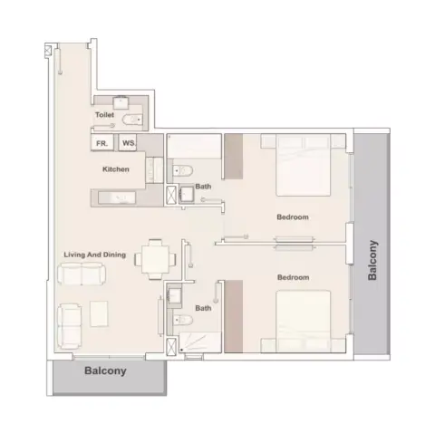 Pantheon Elysee floor plan, 2 Bed, 709 sq ft