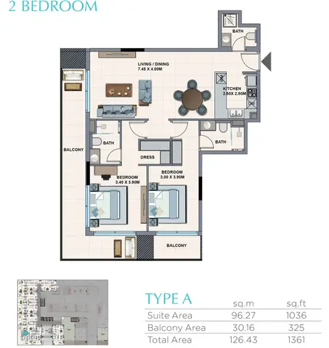 Floor plan, 2 Bed