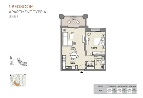 Floor plan, 1 Bed