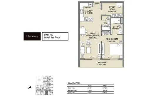 Floor plan, 1 Bed