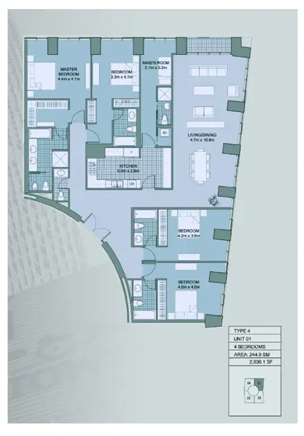 Floor plan, 4 Bed