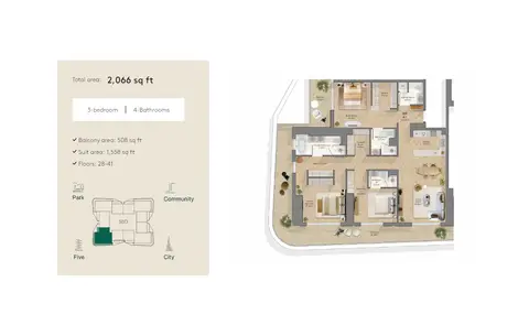 Floor plan, 3 Bed