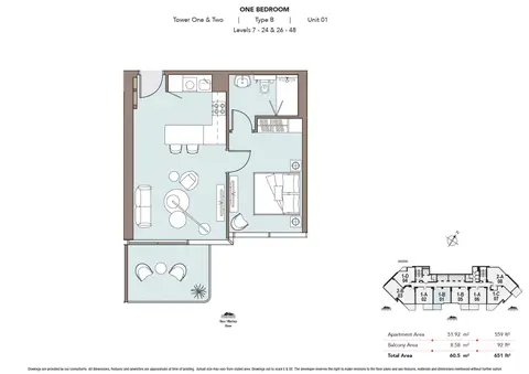 Floor plan, 1 Bed