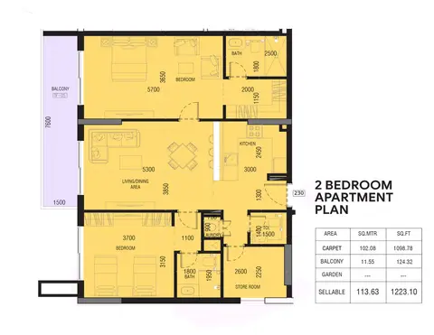 Floor plan, 2 Bed