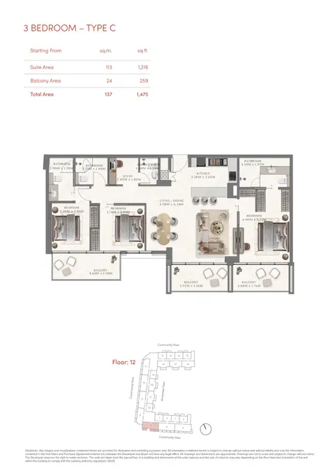 Floor plan, 3 Bed