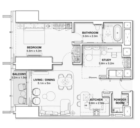 Floor plan, 2 Bed