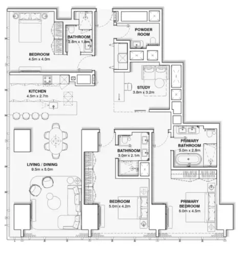 Floor plan, 4 Bed
