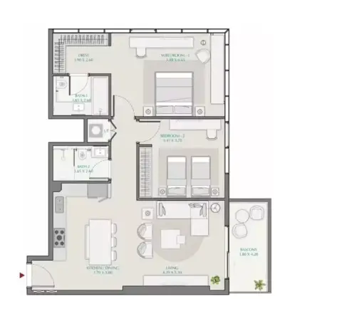 Floor plan, 2 Bed