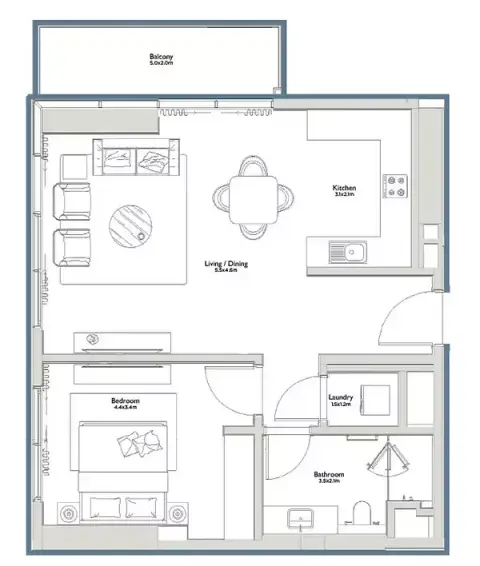 Floor plan, 1 Bed