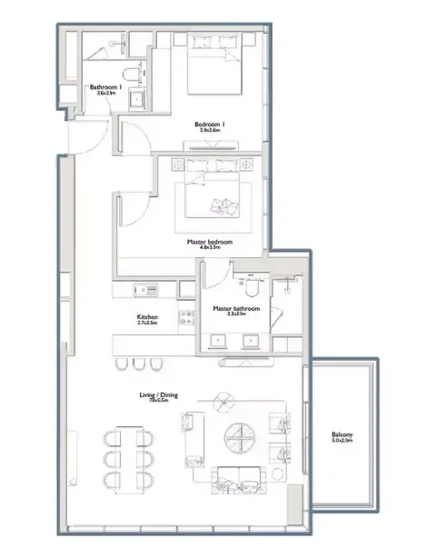 Floor plan, 2 Bed