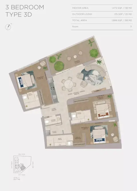 Floor plan, 3 Bed