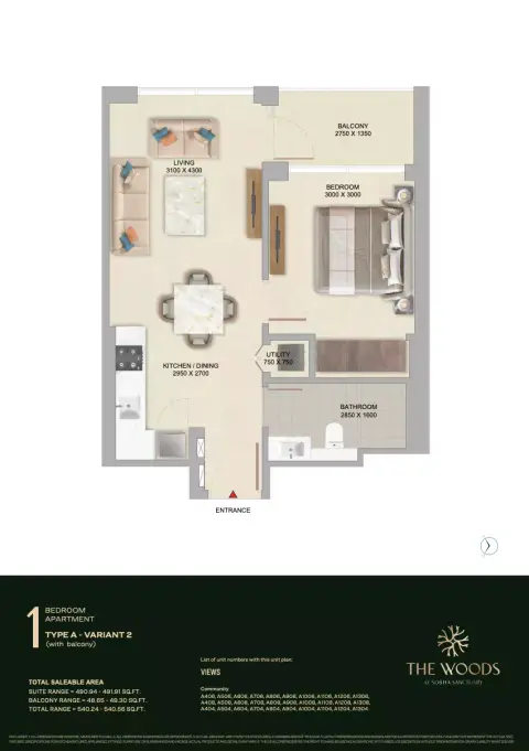 Floor plan, 1 Bed