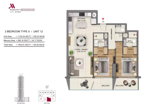 Floor plan, 2 Bed