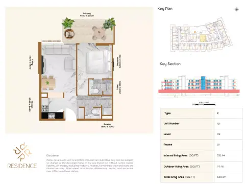 Floor plan, 1 Bed