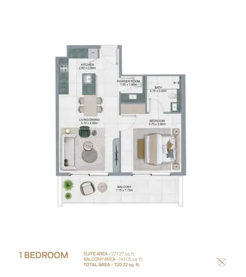 Floor plan, 1 Bed