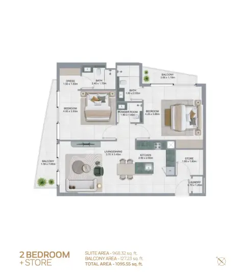 Floor plan, 2 Bed