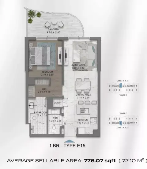 Floor plan, 1 Bed