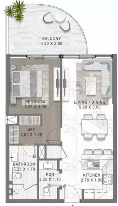 Floor plan, 1 Bed