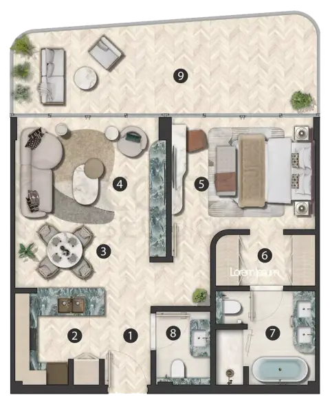 Floor plan, 1 Bed