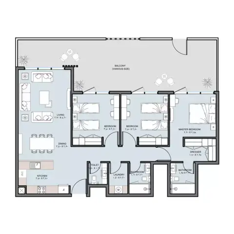 Floor plan, 3 Bed