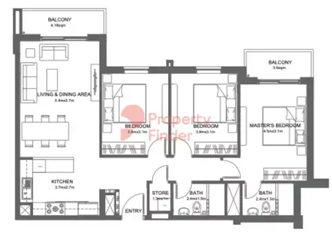 Floor plan, 3 Bed