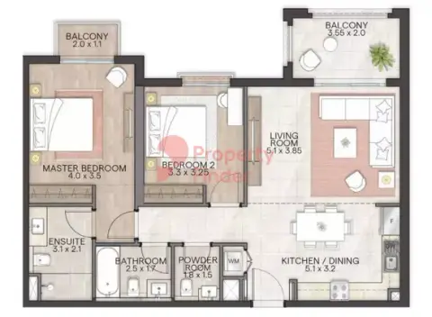 Floor plan, 2 Bed