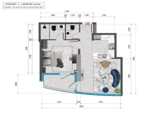 Floor plan, 1 Bed