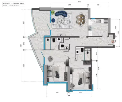 Floor plan, 2 Bed