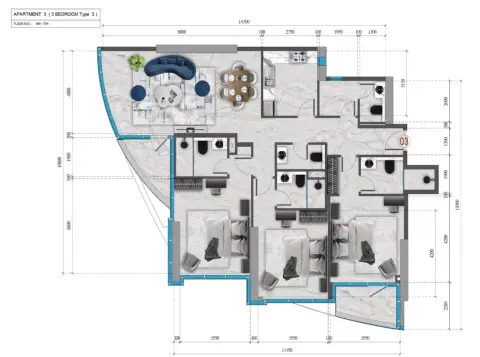 Floor plan, 3 Bed