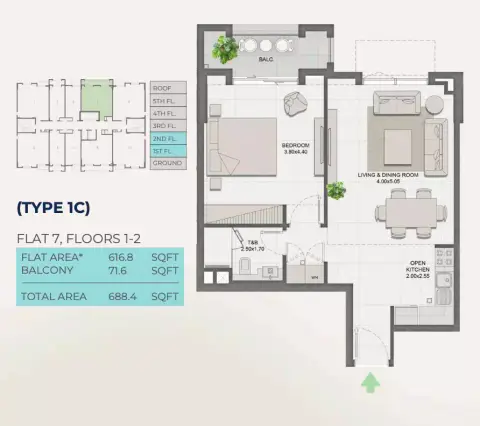 Floor plan, 1 Bed
