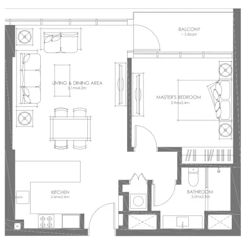 Floor plan, 1 Bed