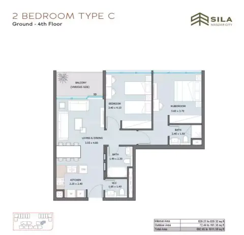 Floor plan, 2 Bed