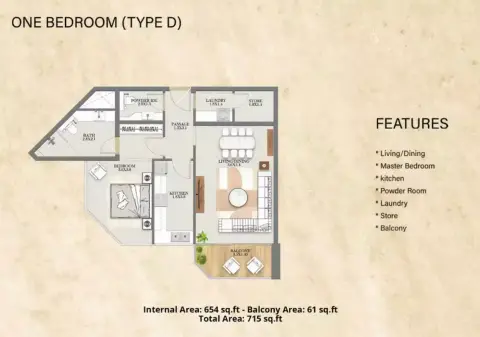 Floor plan, 1 Bed