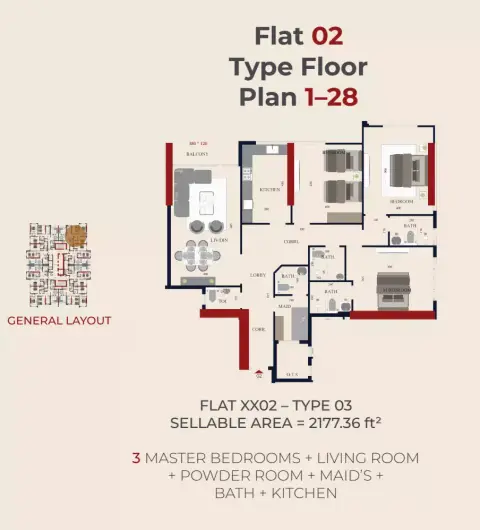 Floor plan, 3 Bed