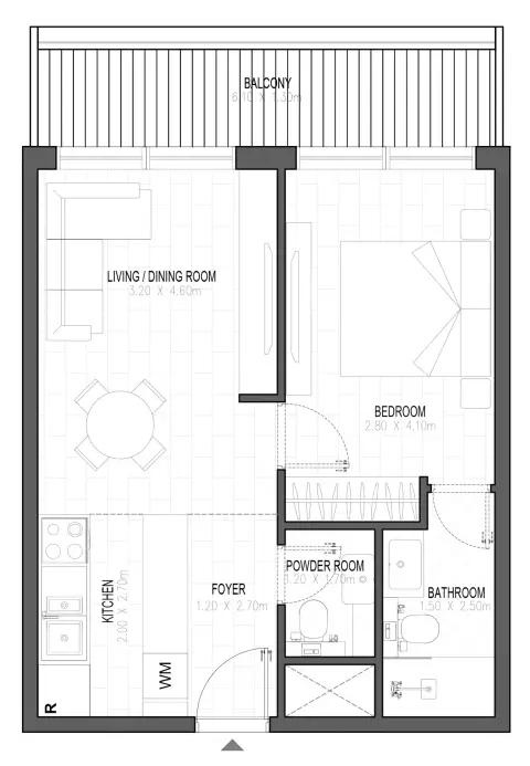 Floor plan, 1 Bed