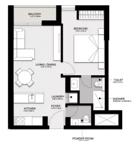 Floor plan, 1 Bed