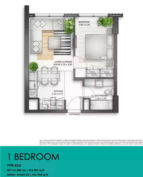 Floor plan, 1 Bed