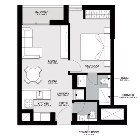 Floor plan, 1 Bed