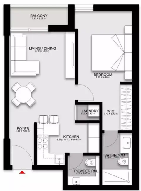 Floor plan, 1 Bed