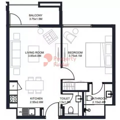 Floor plan, 1 Bed