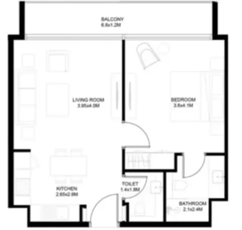 Floor plan, 1 Bed