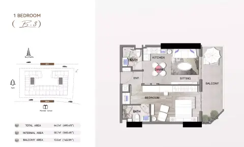 Floor plan, 1 Bed