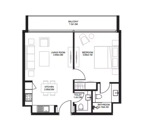 Floor plan, 1 Bed