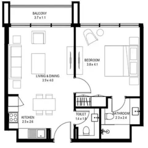 Floor plan, 1 Bed