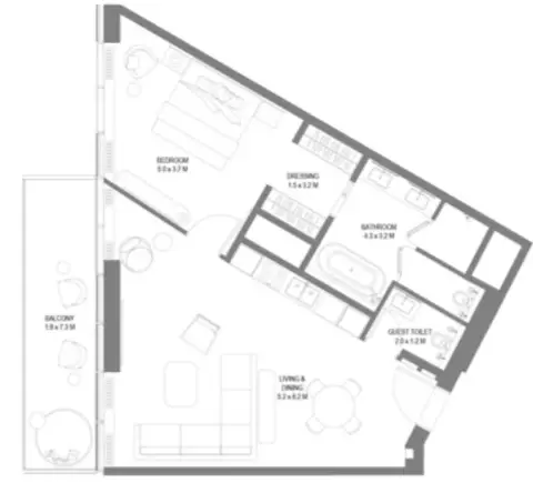 Floor plan, 1 Bed