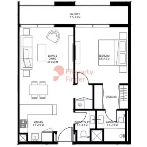 Floor plan, 1 Bed